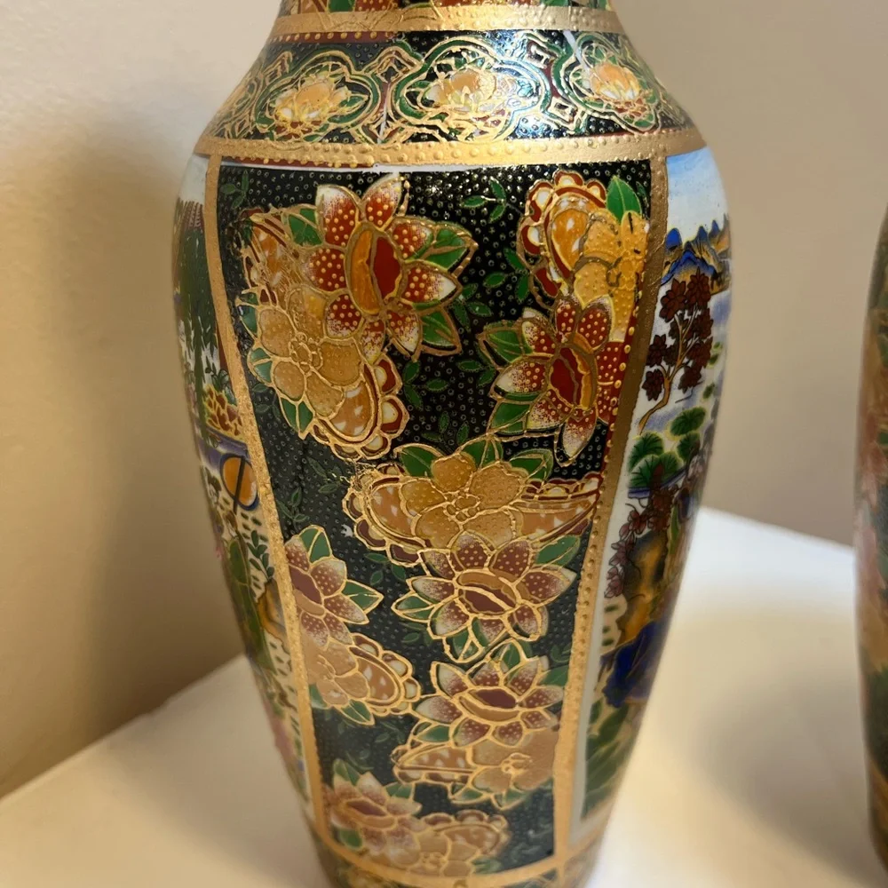 Vintage Samsuma Style Hand Painted Vases